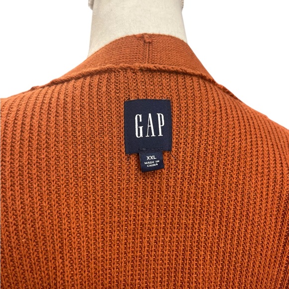 GAP Open-Front Ribbed Cardigan Sweater XXL Rust Orange - Picture 6 of 9